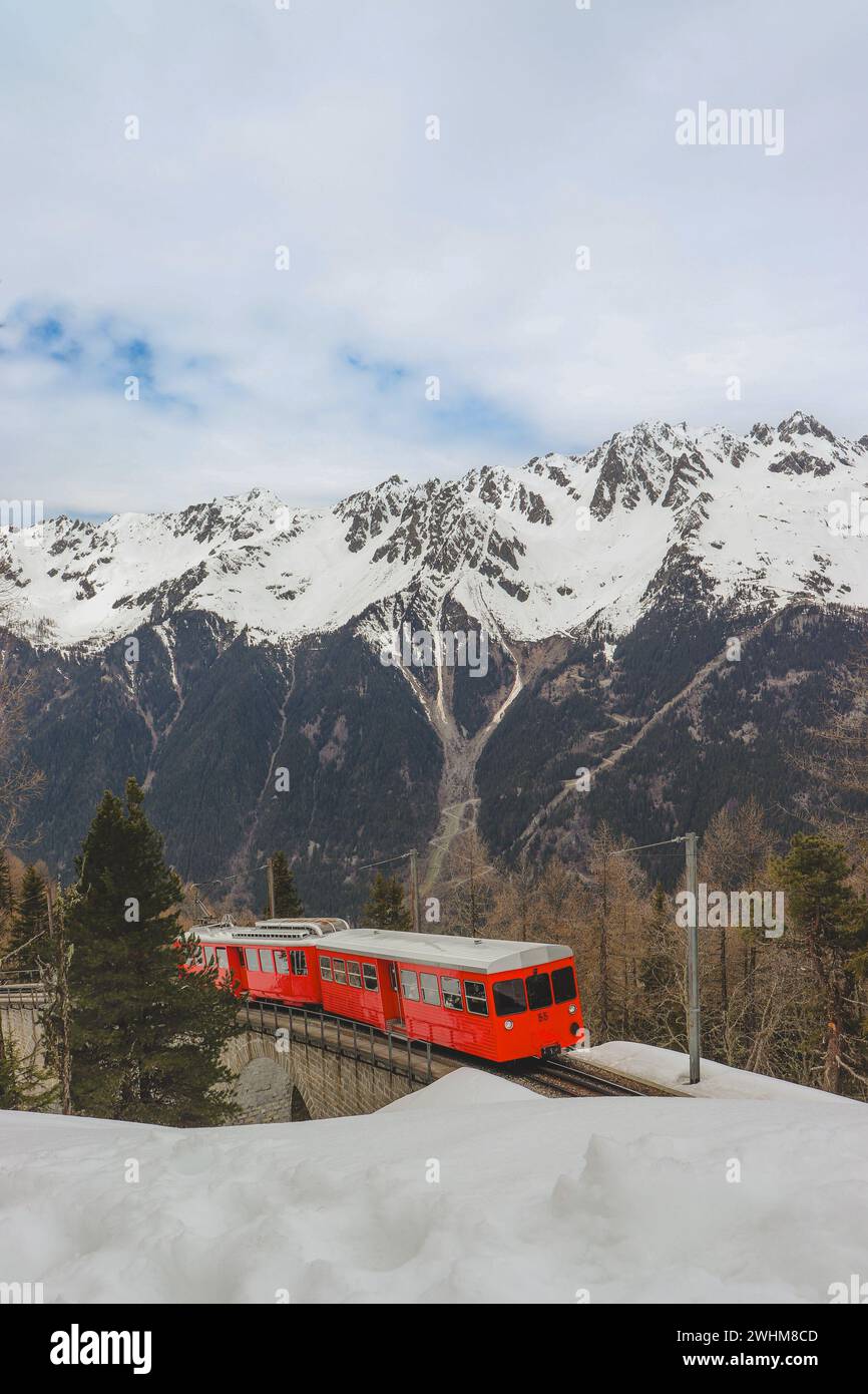 Reg Cog Train fährt durch die französischen Alpen in Chamonix Stockfoto