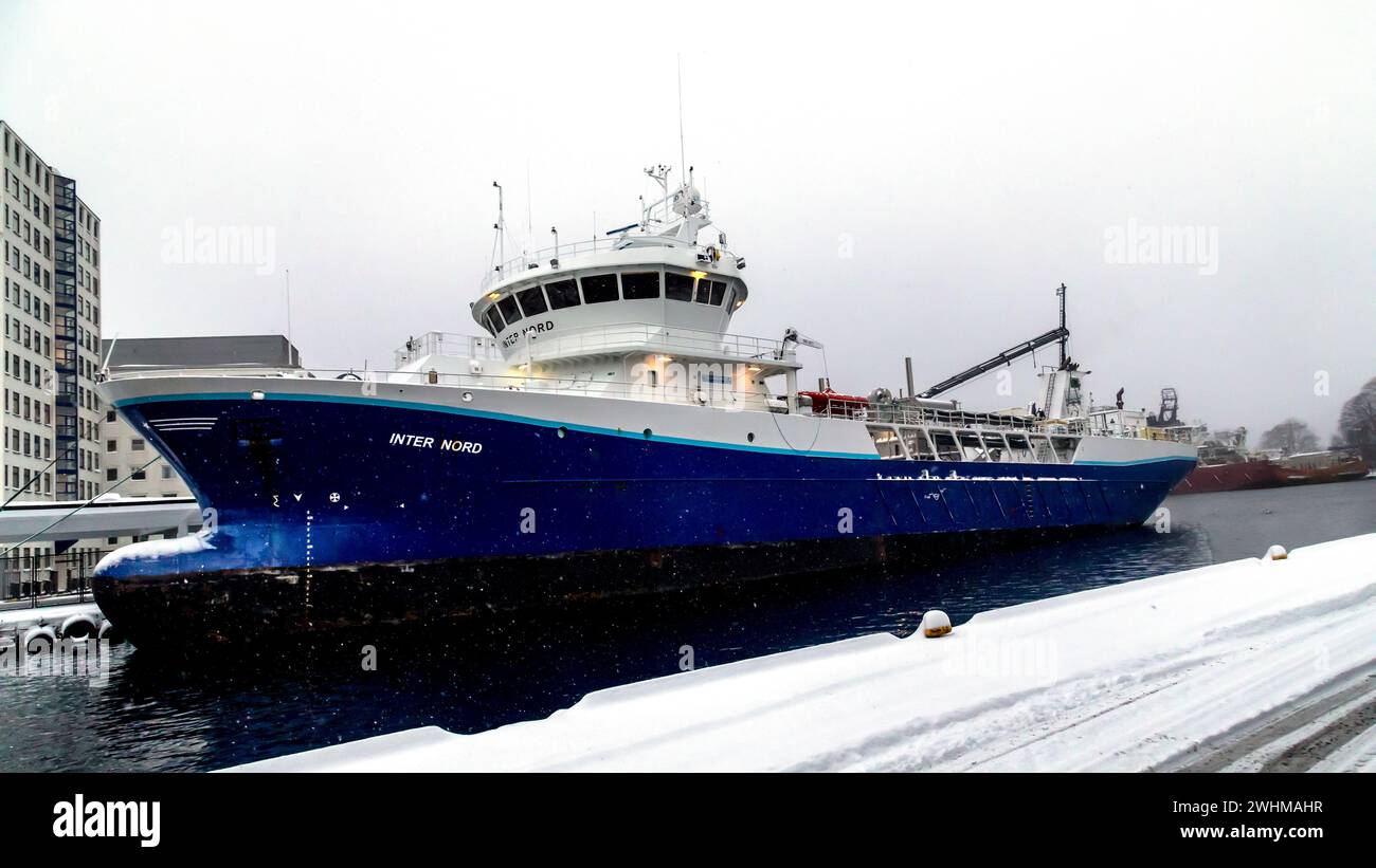 Fischerboot Inter Nord im Hafen von Bergen, Norwegen. Stockfoto