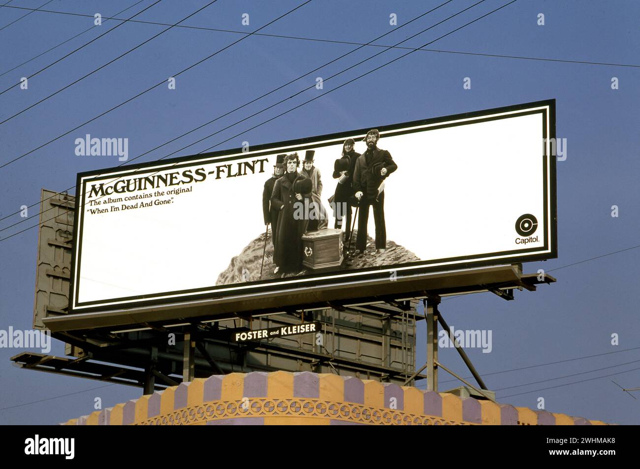 McGuinness-Flint, Werbetafel, 1971, Capitol, Rekord, Schallplatten, Album, 1970s, Musik, Gruppe, Band, 1970er Jahre, Sunset Strip, Los Angeles, Kalifornien USA, Amerika, Amerika, Rock, Rock and Roll, beliebt, West Hollywood, L.A., Hippies, Stockfoto