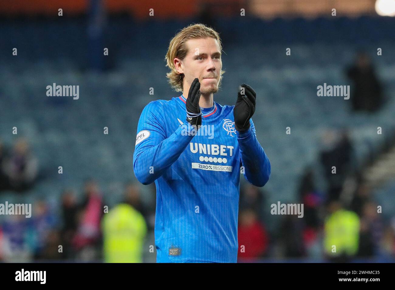 Glasgow, Großbritannien. Februar 2024. Rangers FC tritt gegen Ayr United in der 5. Runde des Scottish Gas Men's Scottish Cup im Ibrox Stadium in Glasgow, Schottland, Großbritannien, auf. Das Ibrox Stadium ist das Heimstadion der Rangers. Die Rangers spielen in der Premier Division des schottischen Fußballs und Ayr United ist in der zweiten Liga der SPFL. Quelle: Findlay/Alamy Live News Stockfoto