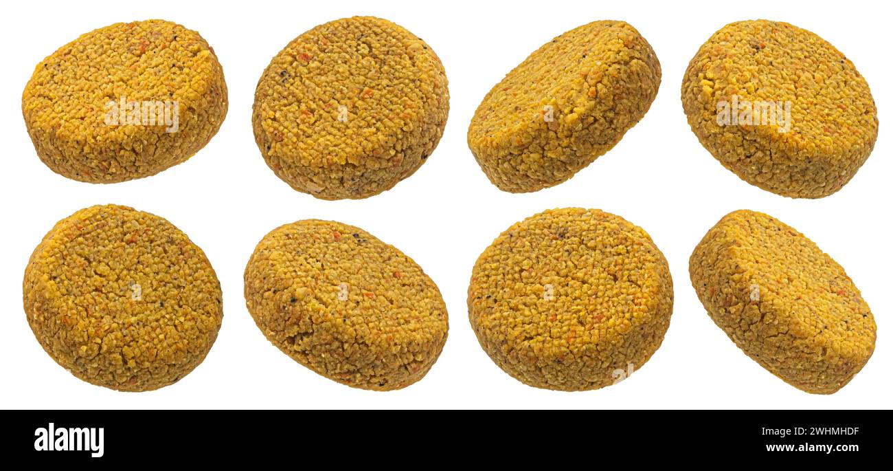 Vegetarische Burger, gesunde pflanzliche Koteletts isoliert auf weißem Hintergrund Stockfoto