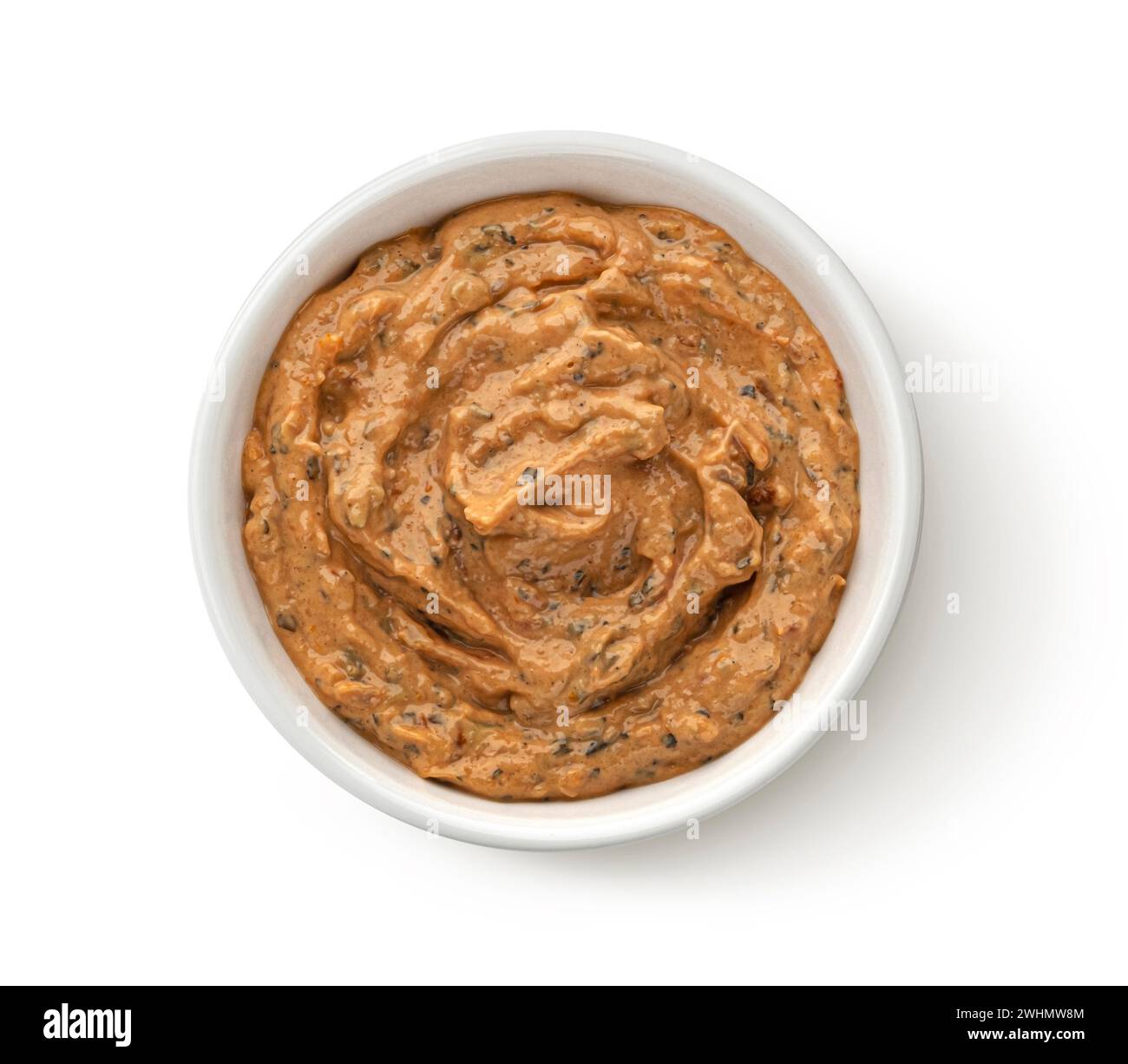 Leberpastete isoliert auf weißem Hintergrund, Draufsicht Stockfoto