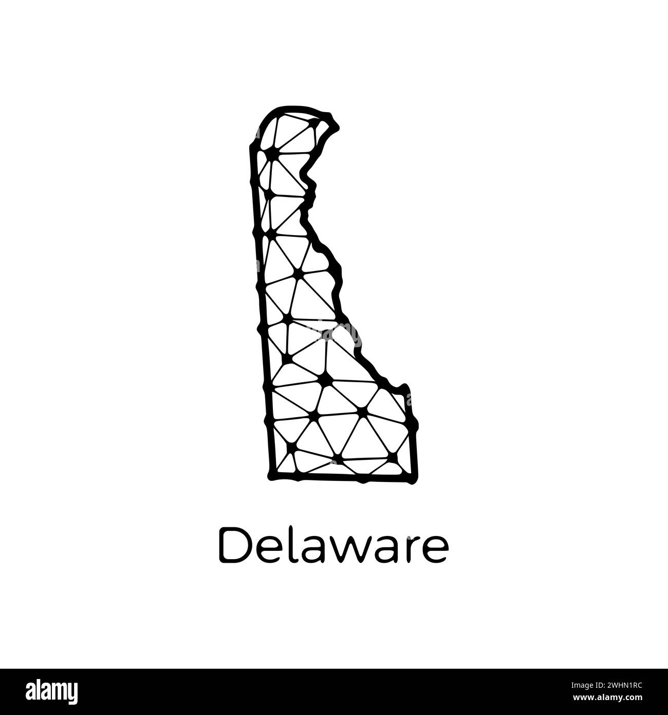 Delaware State Map polygonale Darstellung aus Linien und Punkten, isoliert auf weißem Hintergrund. US-Bundesstaat mit niedrigem Poly-Design Stockfoto
