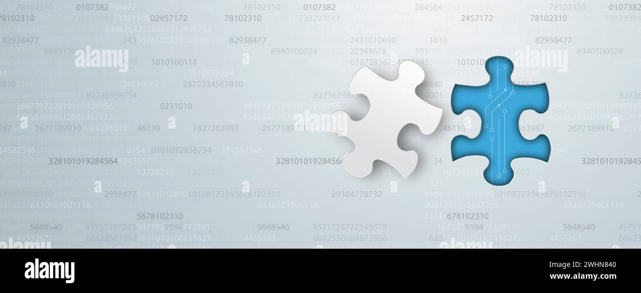 Puzzle Loch mit Papier Puzzle auf dem grauen Hintergrund. Eps 10 Vektor Datei. Stockfoto