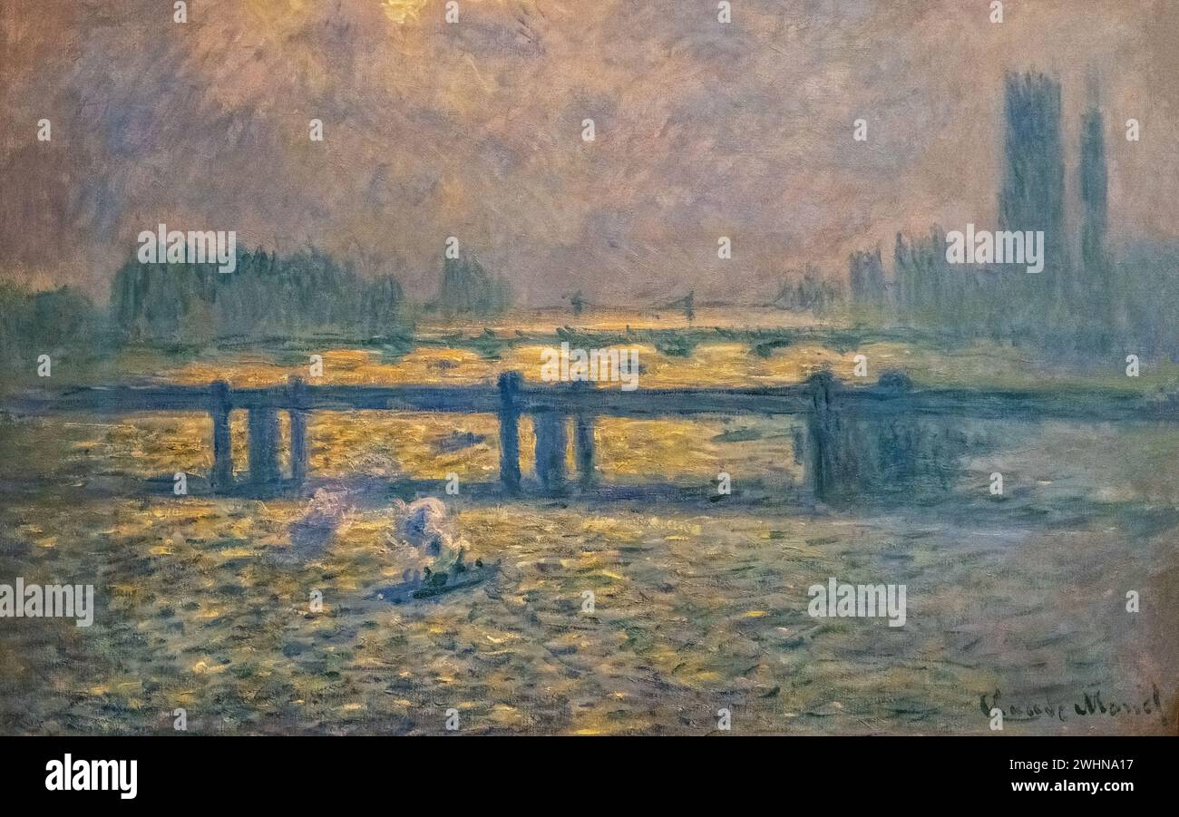 Claude Monet 1899-1904 Öl auf Leinwand genannt „Charing Cross Bridge, Relections on the Thames“ im Baltimore Museum of Art Stockfoto