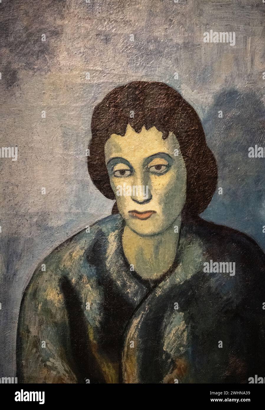 Pablo Picasso 1902 Ölgemälde auf Leinwand „Frau mit Bangs“ im Baltimore Museum of Art Stockfoto