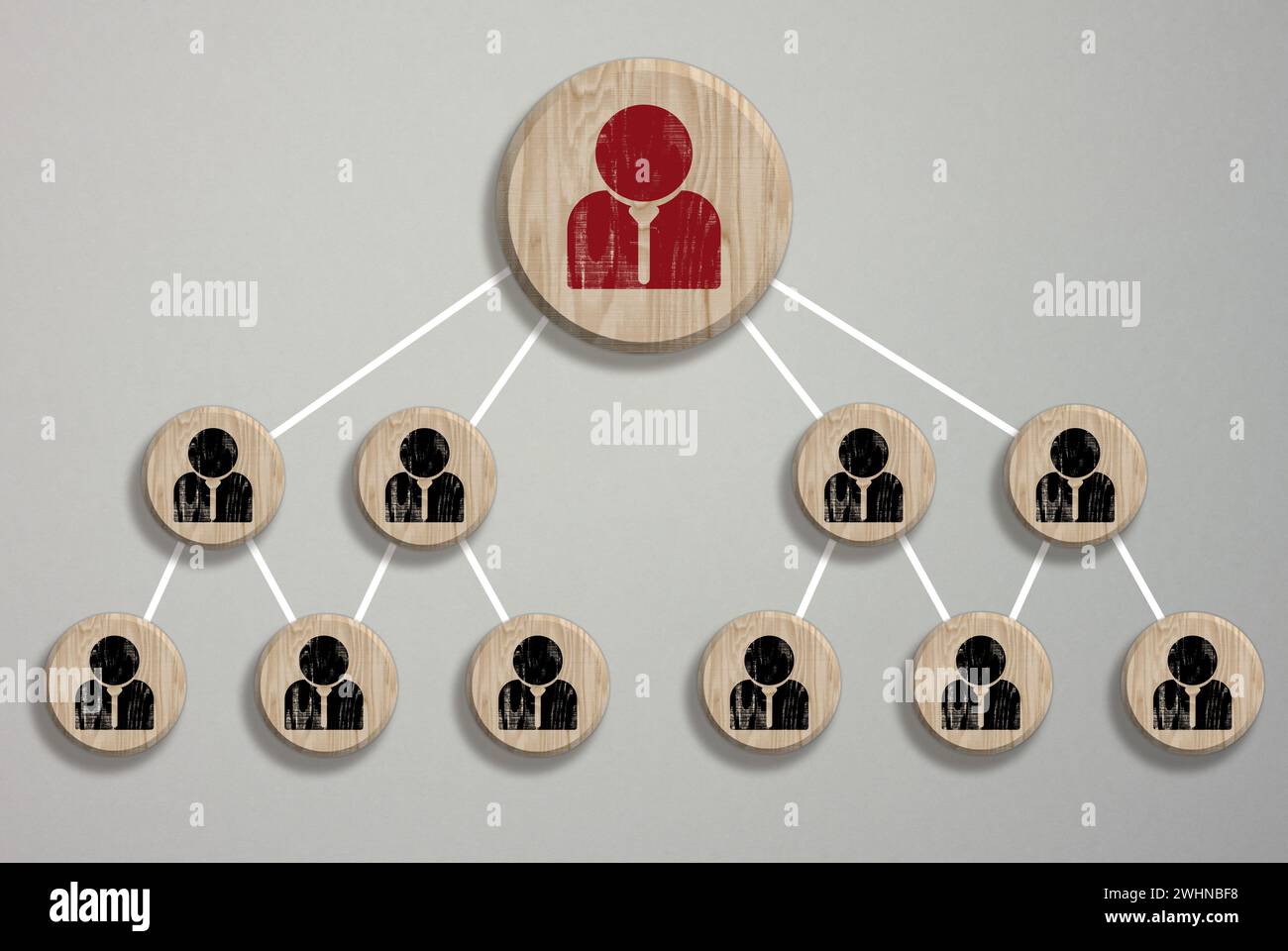 Holzblock mit Staff-Symbol, das Verbindungsnetzwerk für Organisationsstruktur soziales Netzwerk und Teamwork-Konzept verbindet, oben V Stockfoto