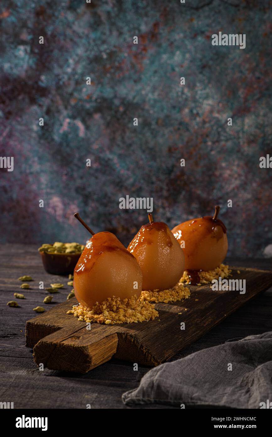 Pochierte Birnen Stockfoto