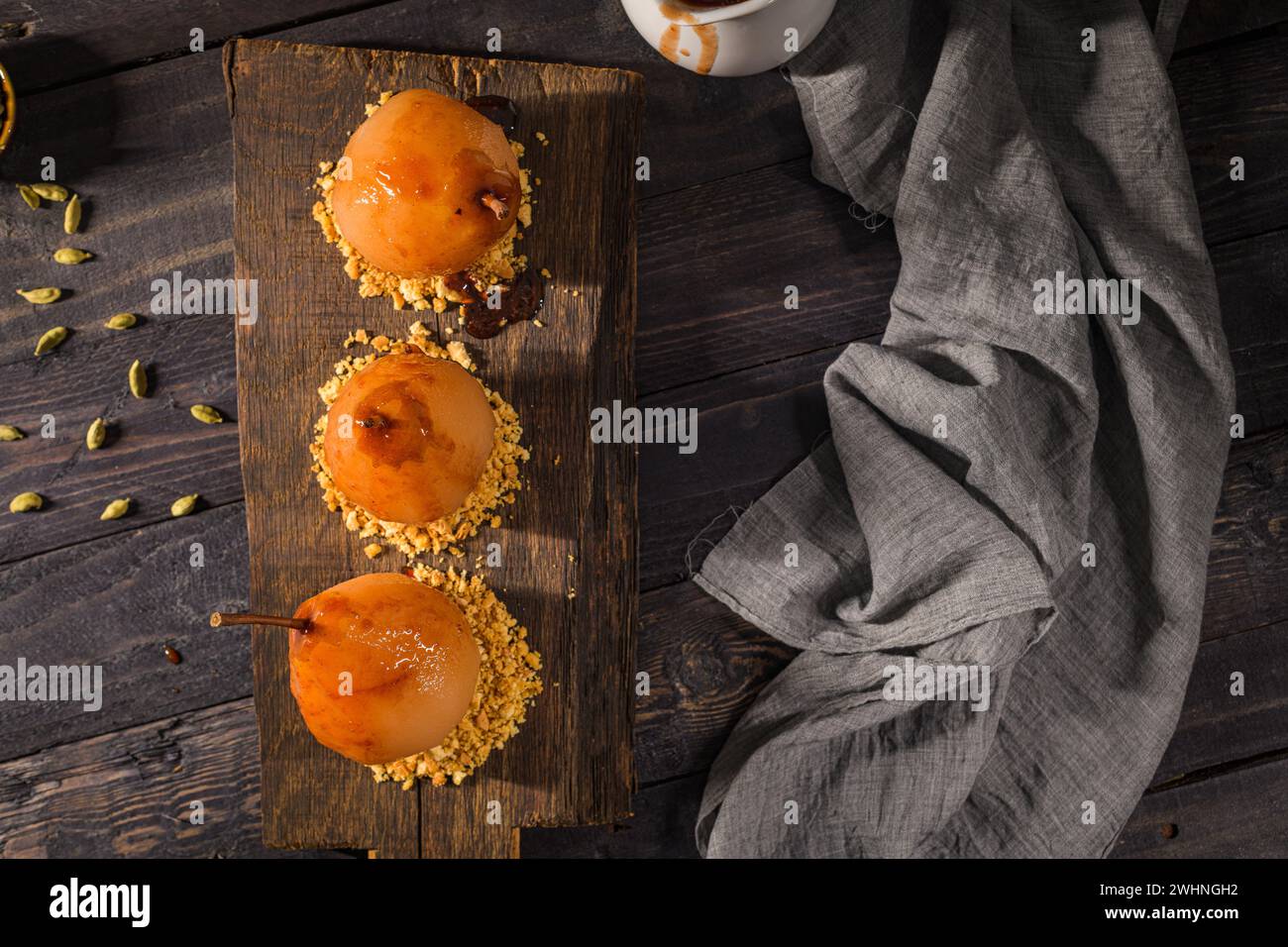 Pochierte Birnen Stockfoto