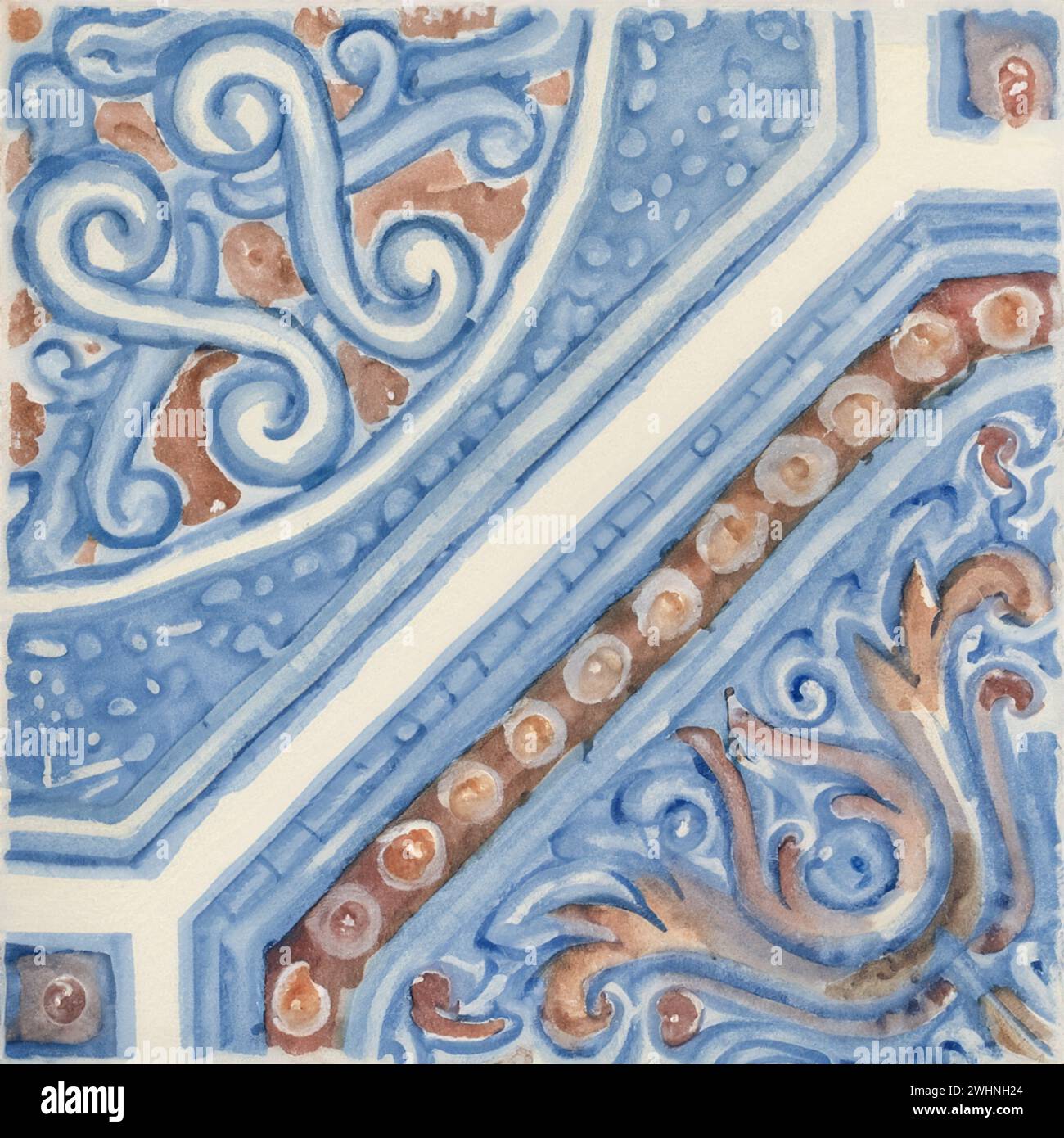 Aquarellillustration des portugiesischen Keramikfliesenmusters Stockfoto