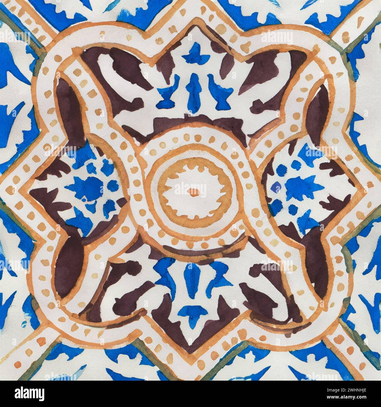 Aquarellillustration des portugiesischen Keramikfliesenmusters Stockfoto