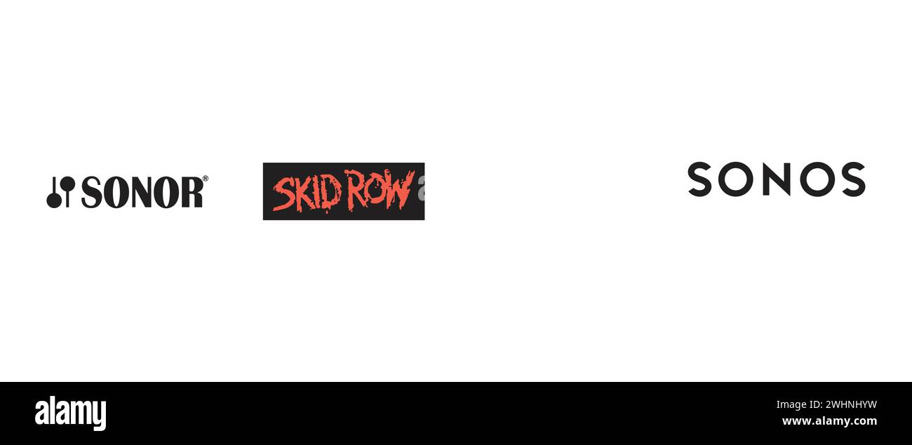 Sonor, Sonos, Die Killer, Skid Row. Vektorillustration, redaktionelles Logo. Stock Vektor