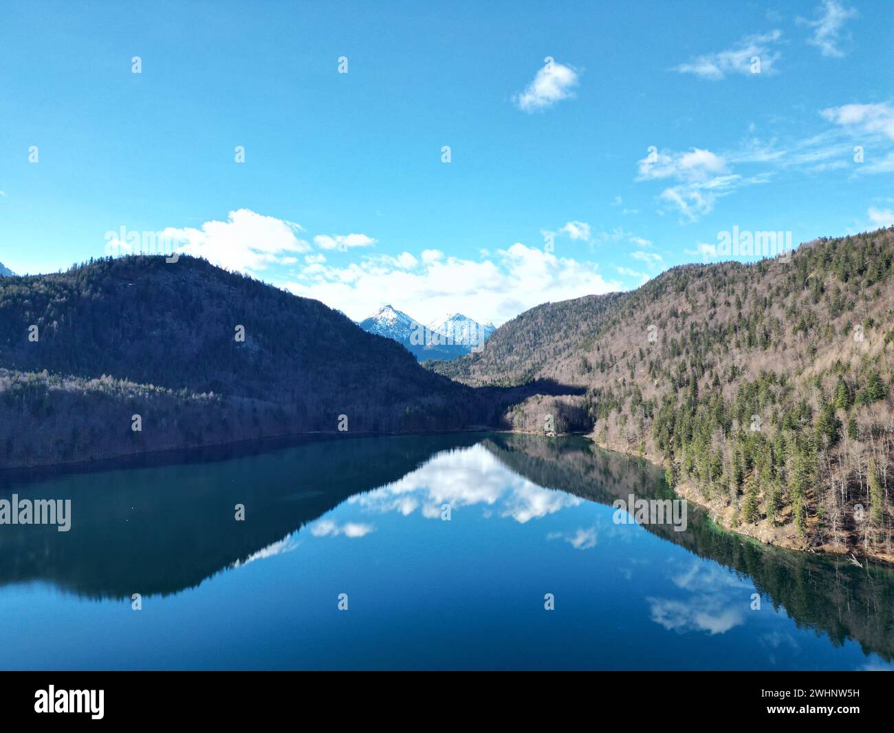 Der See neben dem Schloss Neuschwanstein in Schwangau Stockfoto