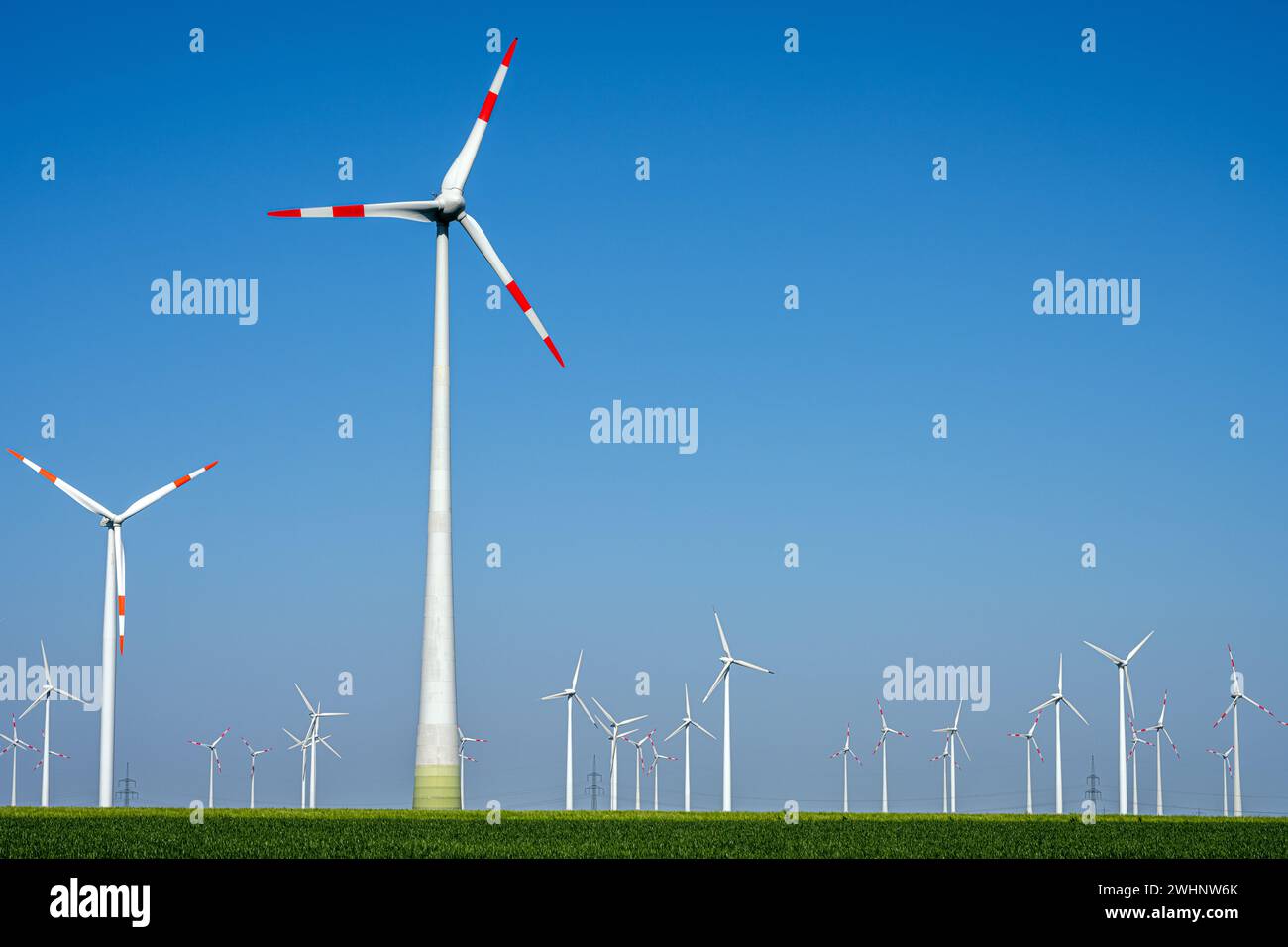 Viele Windkraftanlagen im ländlichen Deutschland Stockfoto