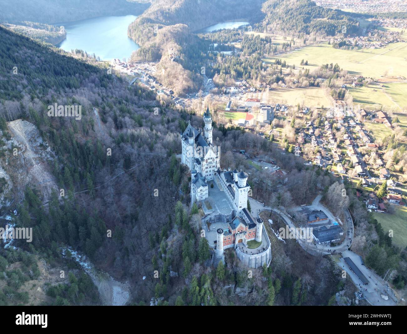 Ein wunderschöner Blick auf das Schloss Neuschwanstein in Schwangau, Deutschland Stockfoto
