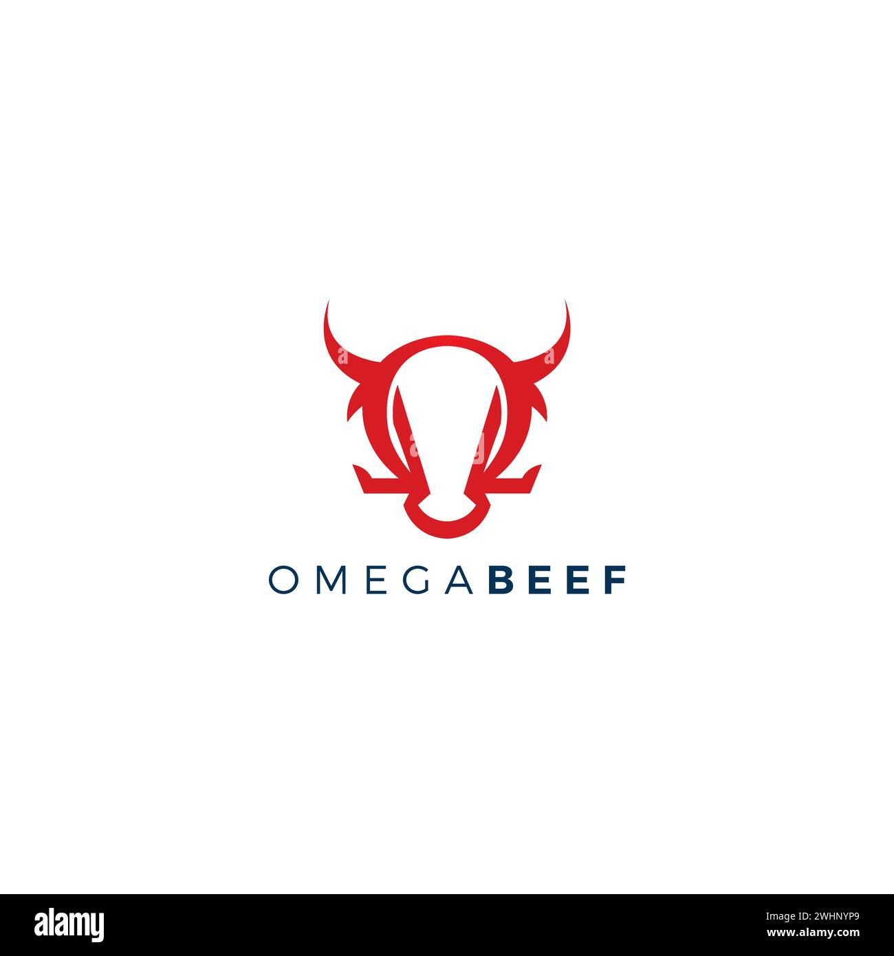 Omega Beef Logo. Rindfleischkopf-Logo Stock Vektor