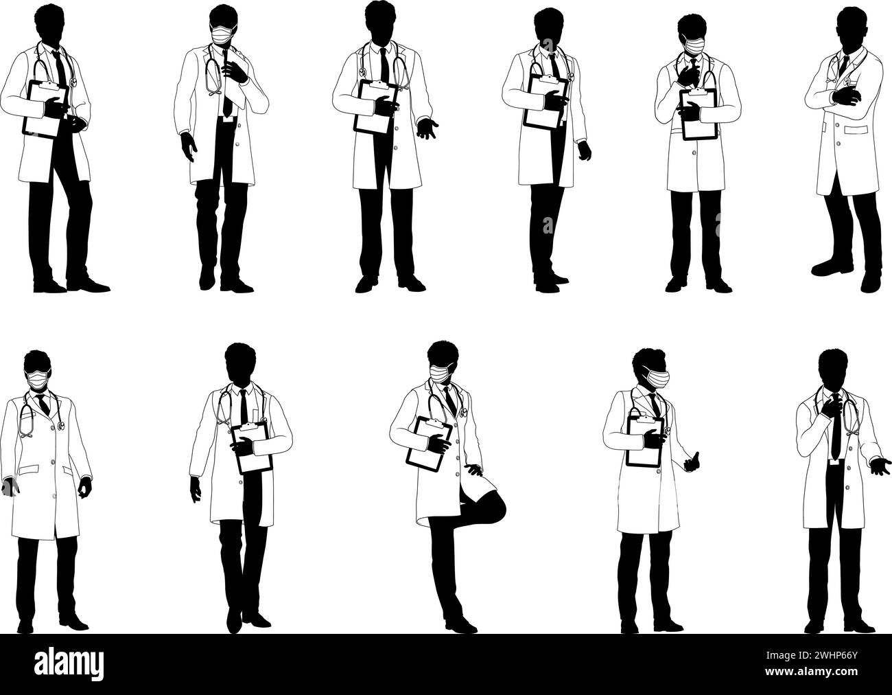 Doktor Männer Medical People Silhouette Set Stock Vektor