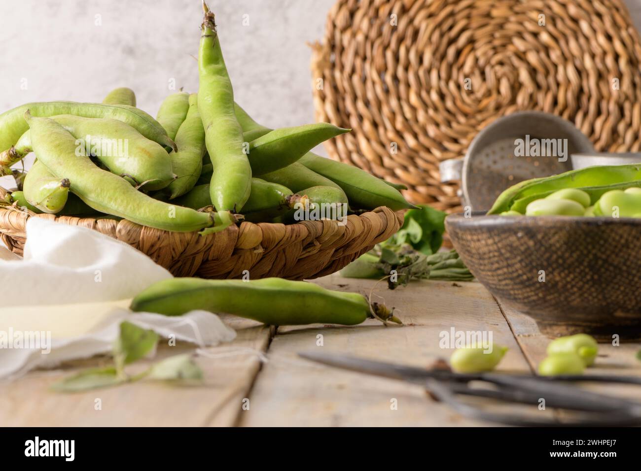 Frische und rohe grüne Bohnen Stockfoto