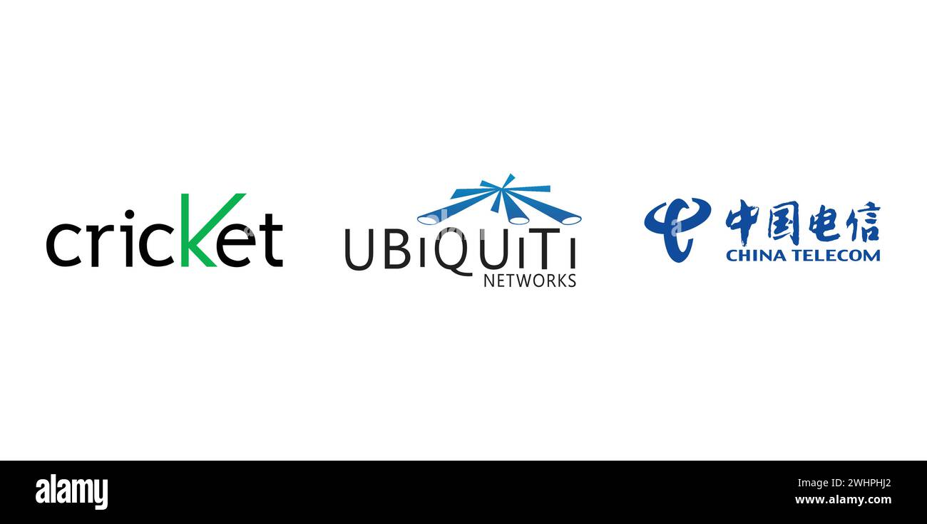 China Telecom, Cricket, Ubiquiti Networks. Vektor-Editorial-Markensymbol. Stock Vektor