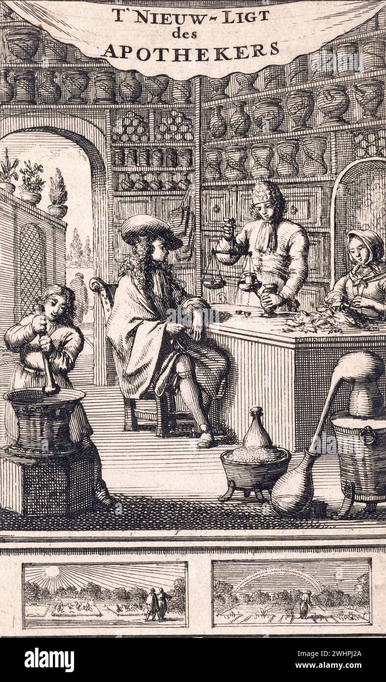 Das Innere einer Apotheke, Jan Luyken, 1683 Stockfoto