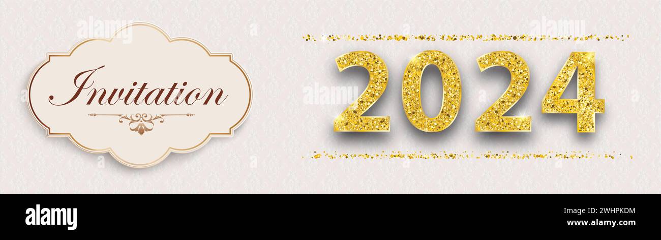 Einladungsbanner mit Emblem und Text 2024. EPS 10-Vektordatei. Stockfoto