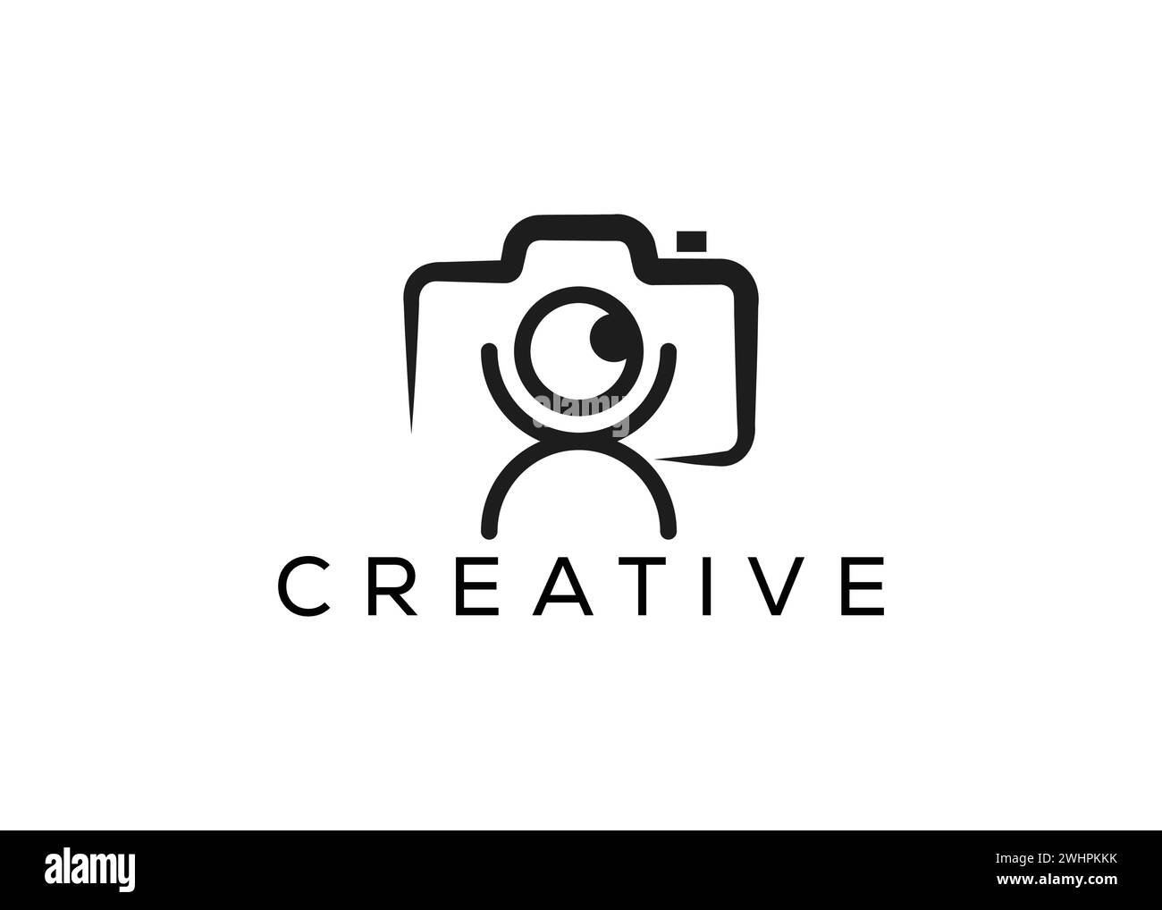 Minimalistische Vektorvorlage für Kamera und man-Logo. Kreatives, modernes Fotoshooting-Logo Stock Vektor