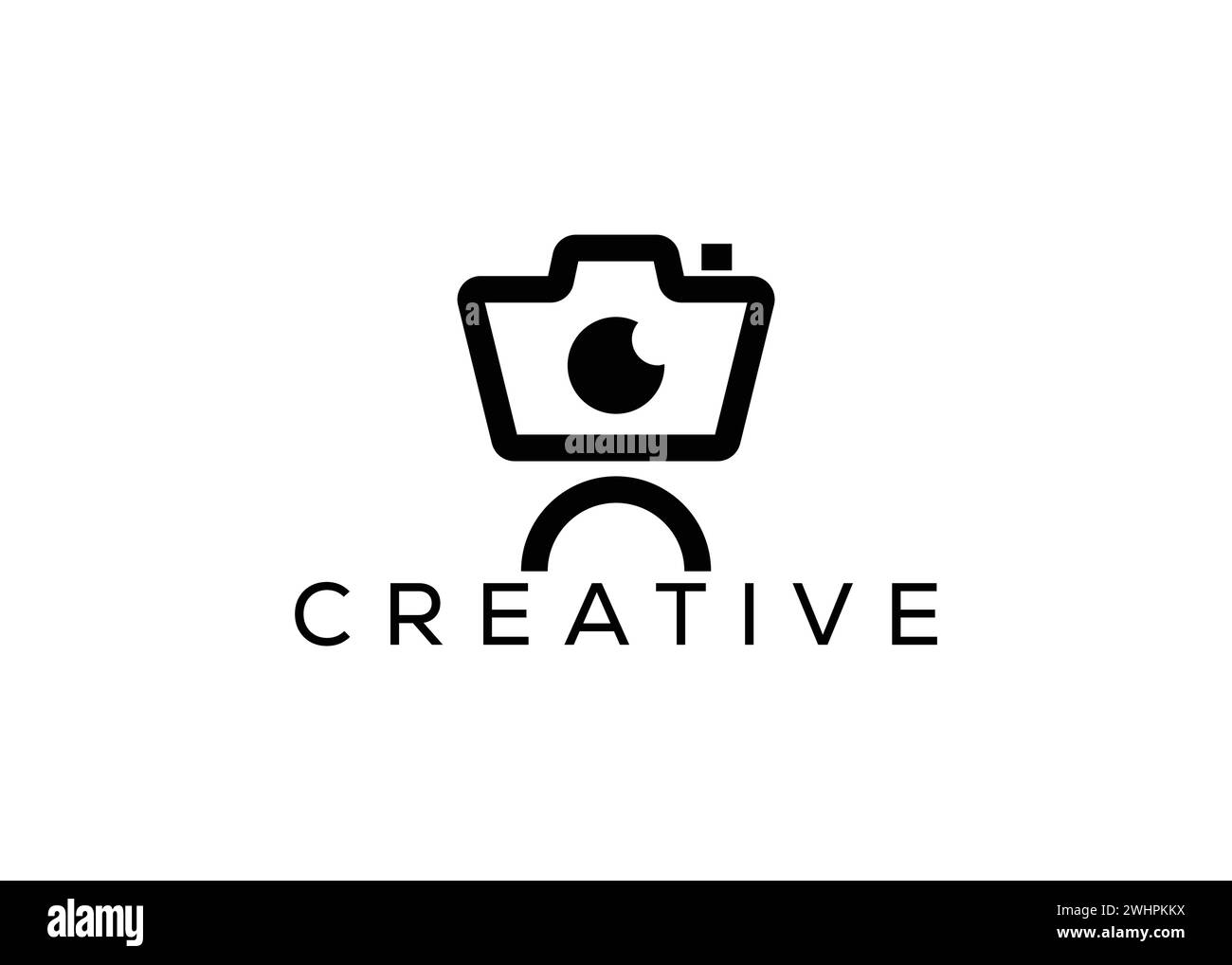 Minimalistische Vektorvorlage für Kamera und man-Logo. Kreatives, modernes Fotoshooting-Logo Stock Vektor