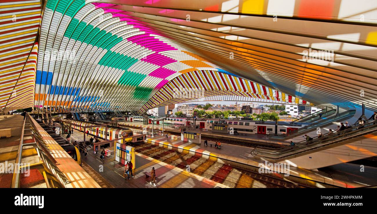 Bahnhof LiÃ¨ge-Guillemins mit Installation von Daniel Buren, LiÃ¨ge, Belgien, Europa Stockfoto