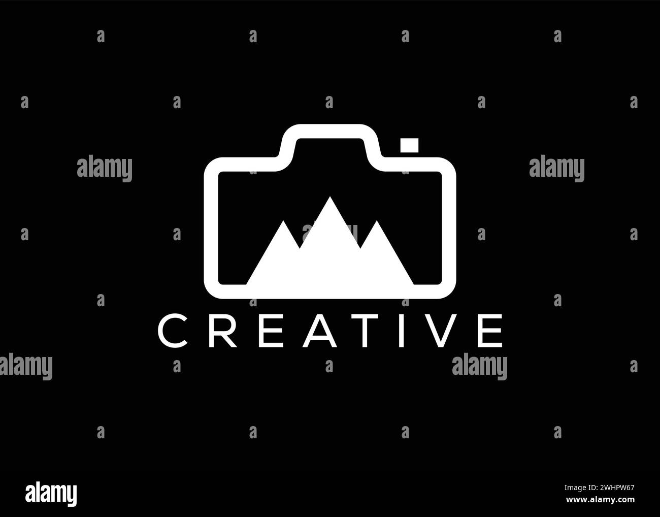 Minimalistisches Design der Hill-Kamera-Vektorvorlage. Kreatives, modernes Adventure-Fotoshooting-Logo Stock Vektor