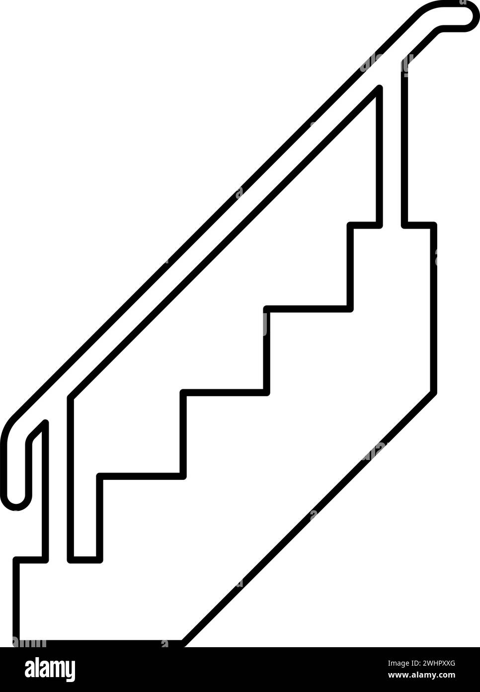 Treppe mit Geländer Treppe mit Handlauf Leiter Zaun Treppenkontur Umrisslinie Symbol schwarze Farbe Vektor Illustration Bild dünne flache Art Stock Vektor