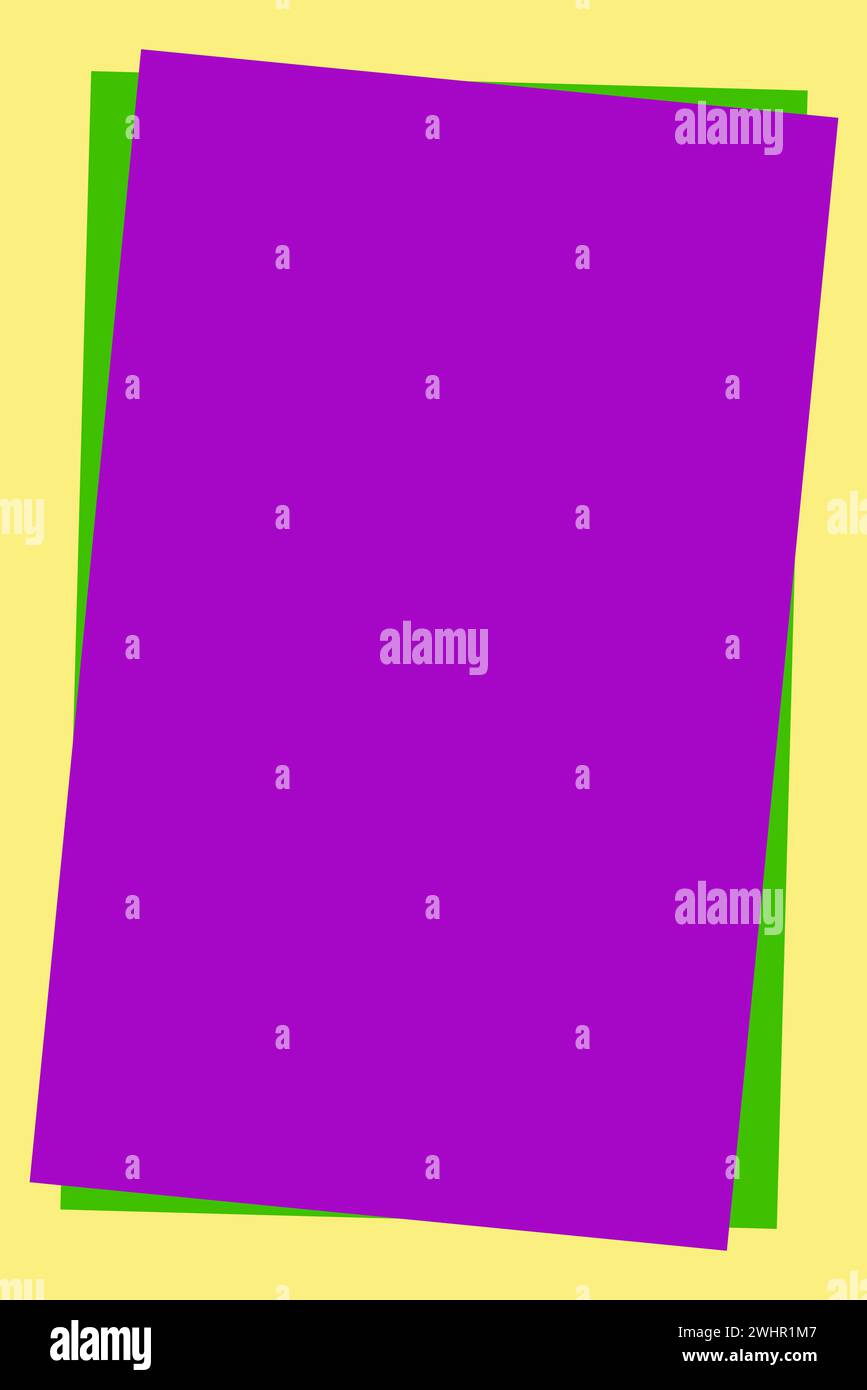 Violetter vertikaler Hintergrund in einem gelb-grünen Rahmen, der nach rechts verschoben wird. Kopierbereich. Platz für Text Stockfoto