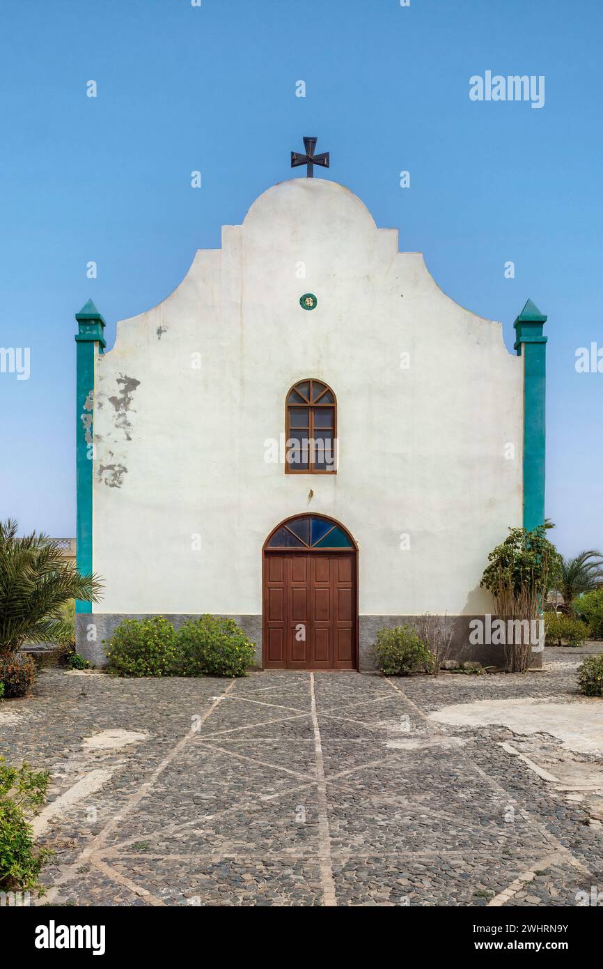 Die Kirche Fundo das Figueiras, Insel Boa Vista, Kap Verde. Stockfoto