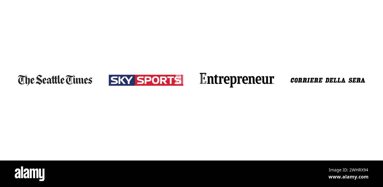 Sky Sports, Entrepreneur, Die Seattle Times, Corriere Della Sera. Vektorillustration, redaktionelles Logo. Stock Vektor