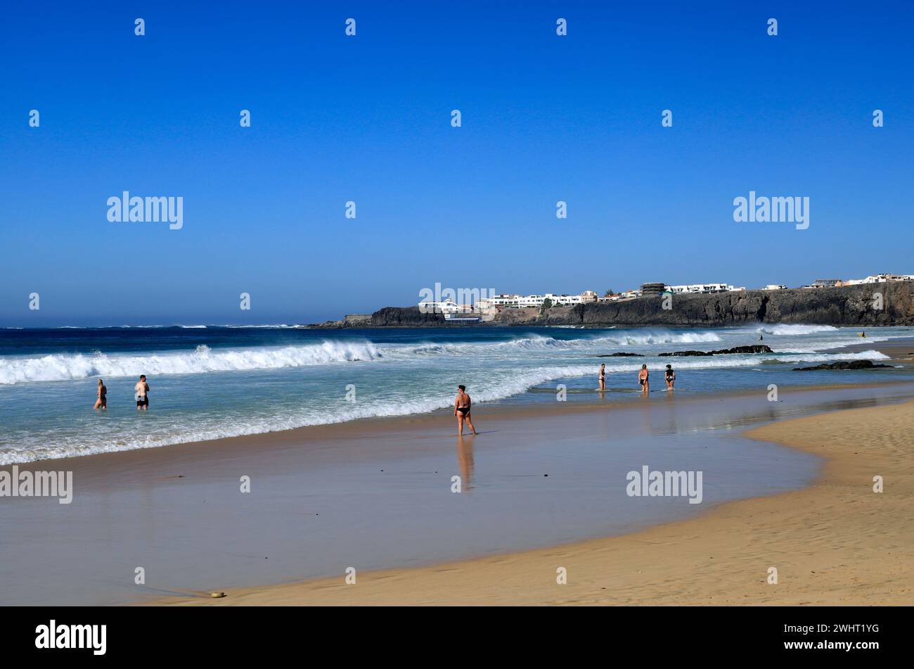Playa Piedra Surfstrand, El Cotillo, Fuerteventura, Kanarische Inseln, Spanien. Stockfoto