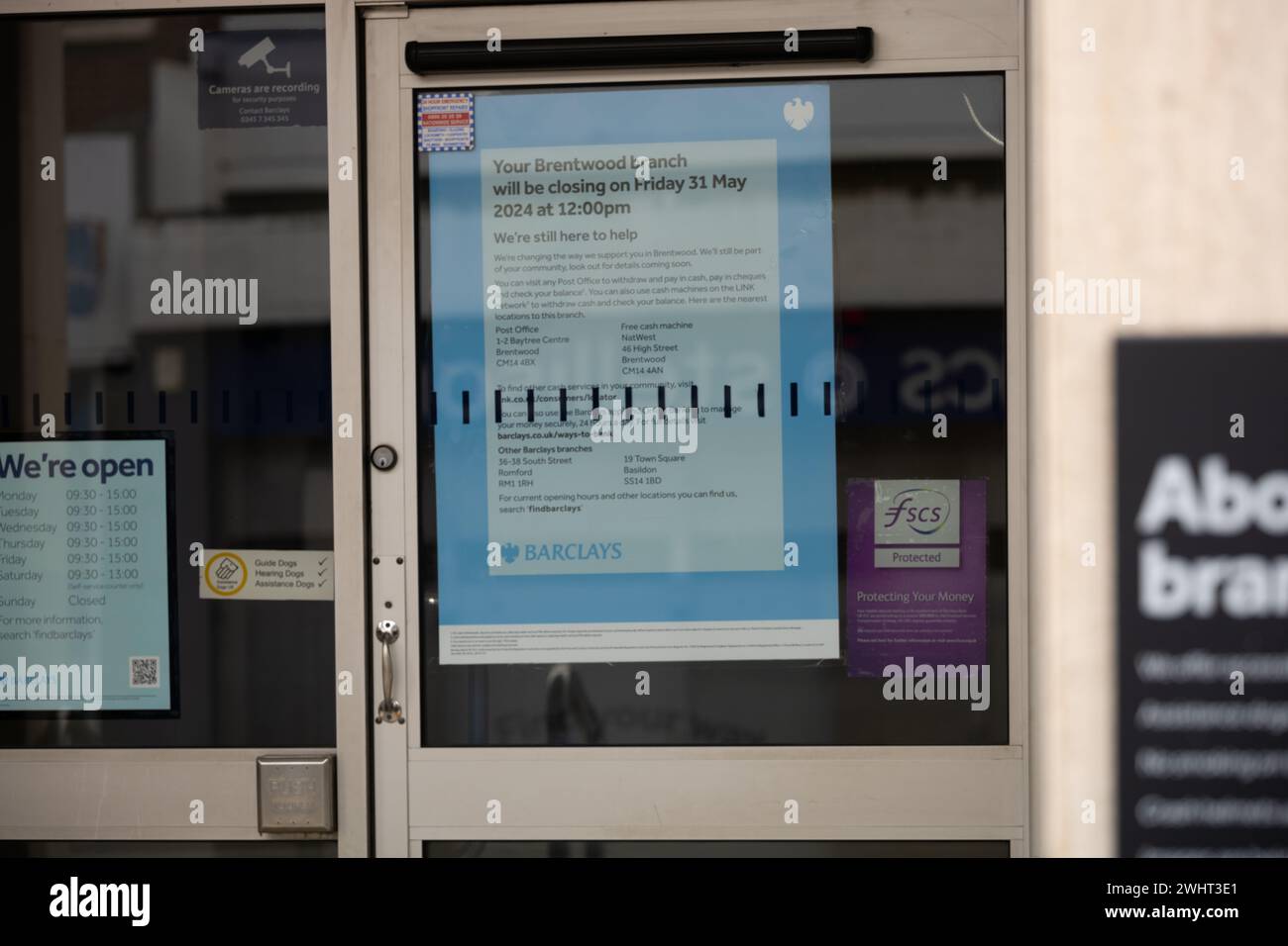 Schließung der Bankfiliale: Die Barclays-Filiale in Brentwood Essex wird am 31. Mai 2024 geschlossen Stockfoto
