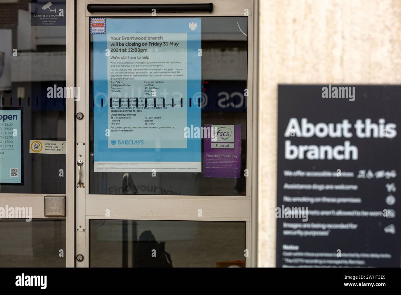 Schließung der Bankfiliale: Die Barclays-Filiale in Brentwood Essex wird am 31. Mai 2024 geschlossen Stockfoto