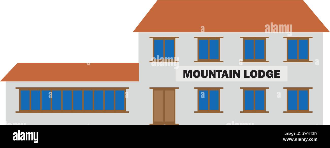 Vektor-Illustration der Mountain Lodge, Vektor, der ein typisches Hotel oder Lodge zeigt, wie sie in Nepal auf dem Weg zum Mount Everest Basislager schauen Stock Vektor