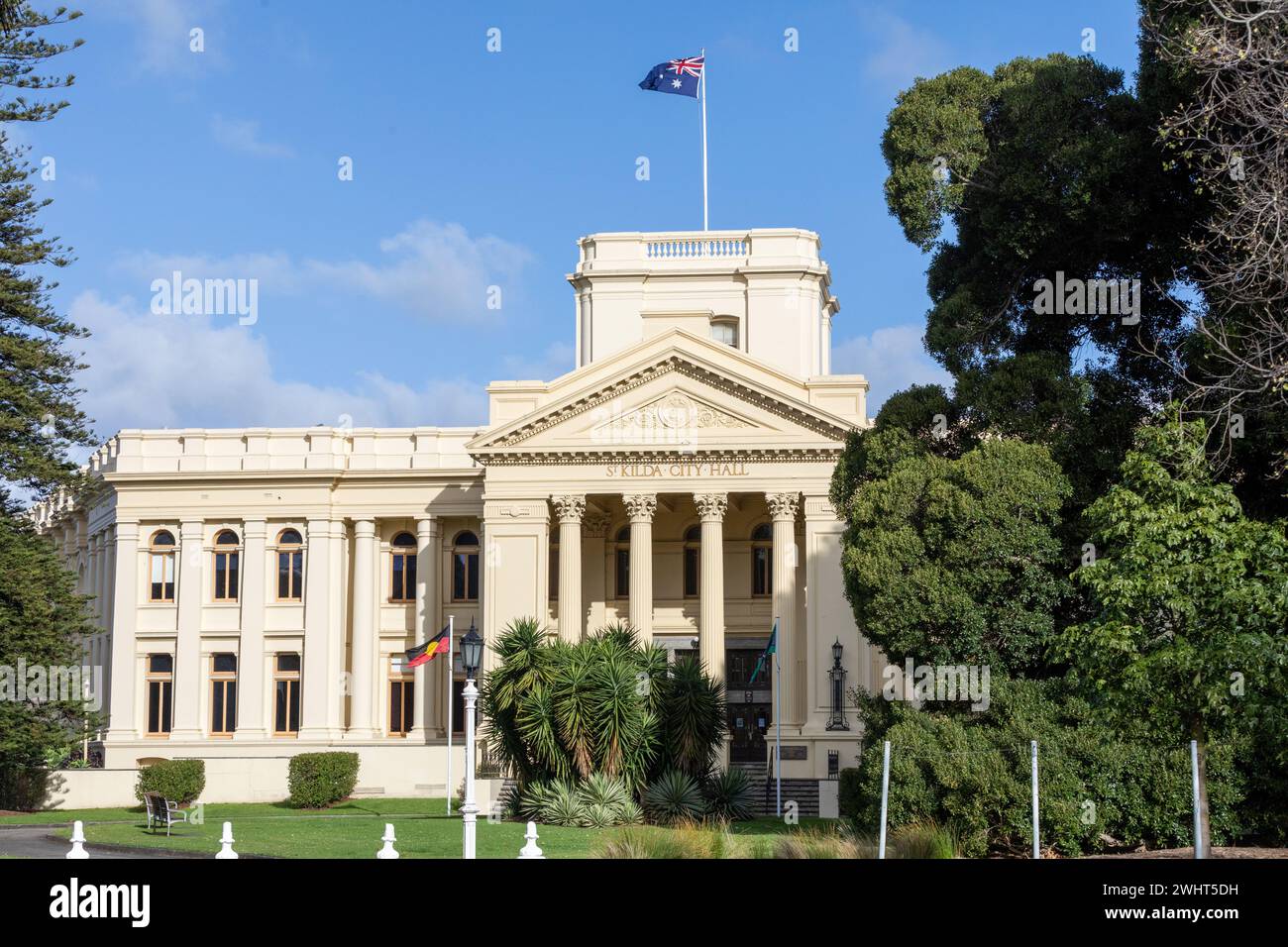 Melbourne Australien   16. Okt. 2023: Die imposante, klassisch gestaltete St. Das Rathaus von Kilda in der Stadt Port Phillip, Victoria, befindet sich im Süden Stockfoto