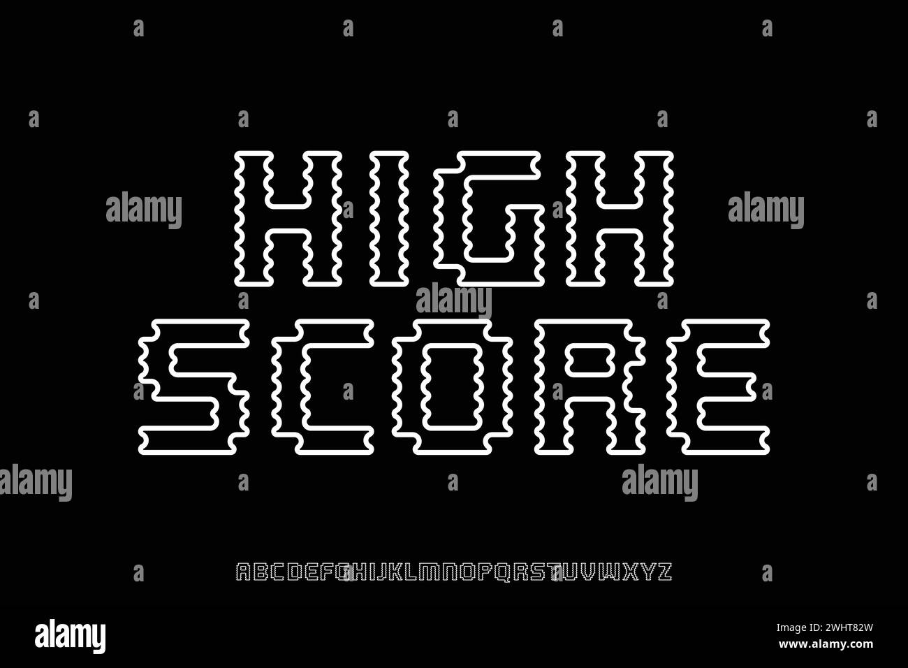 Moderne dekorative kurvige lineare Alphabet-Anzeige Schriftvektor. Schriftart für High-Score-Spiele Stock Vektor