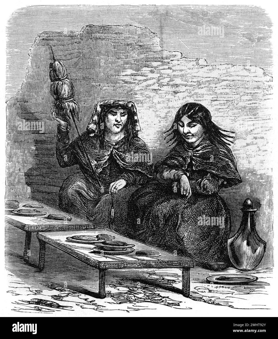 Indigene Quechua-Frauen am Straßenmarkt in Acopia, Acomaya, Cusco oder Cuzco, Peru. Vintage oder historische Gravur oder Illustration 1863 Stockfoto