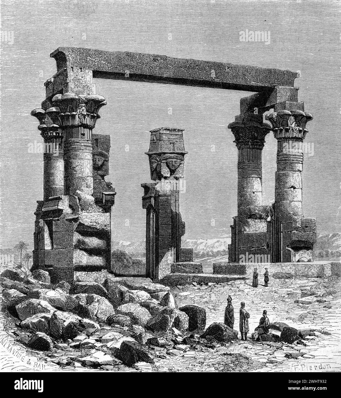 Kiosk von Qertassi, ein kleiner Sandstein-Kiosk, jetzt in Neu Kalabsha, Unternubien, Ägypten. Vintage der historischen Gravur oder Illustration 1863 Stockfoto