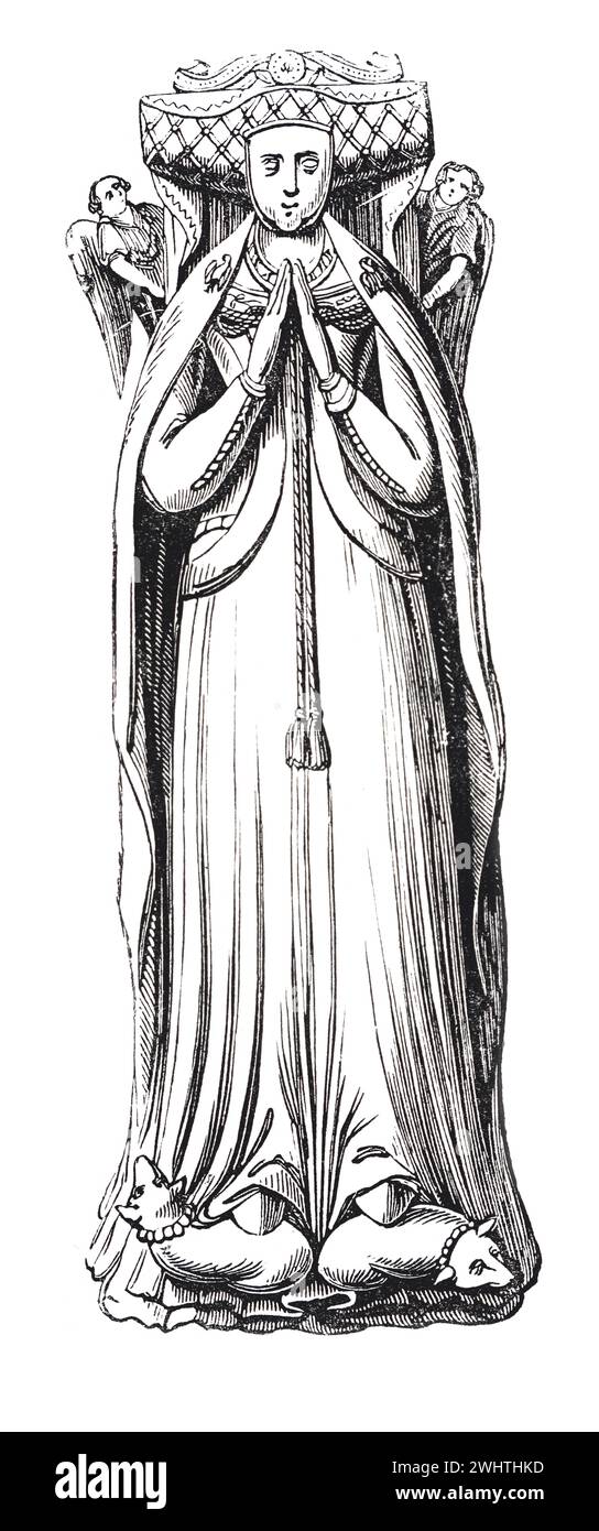 Skizze des Bildnisses von Lady Joan de Thorpe in der All Saints Church Ashwelthorpe Church, Norfolk. Black-and-White-Illustration aus dem „Old England“, veröffentlicht von James Sangster im Jahr 1860. Stockfoto