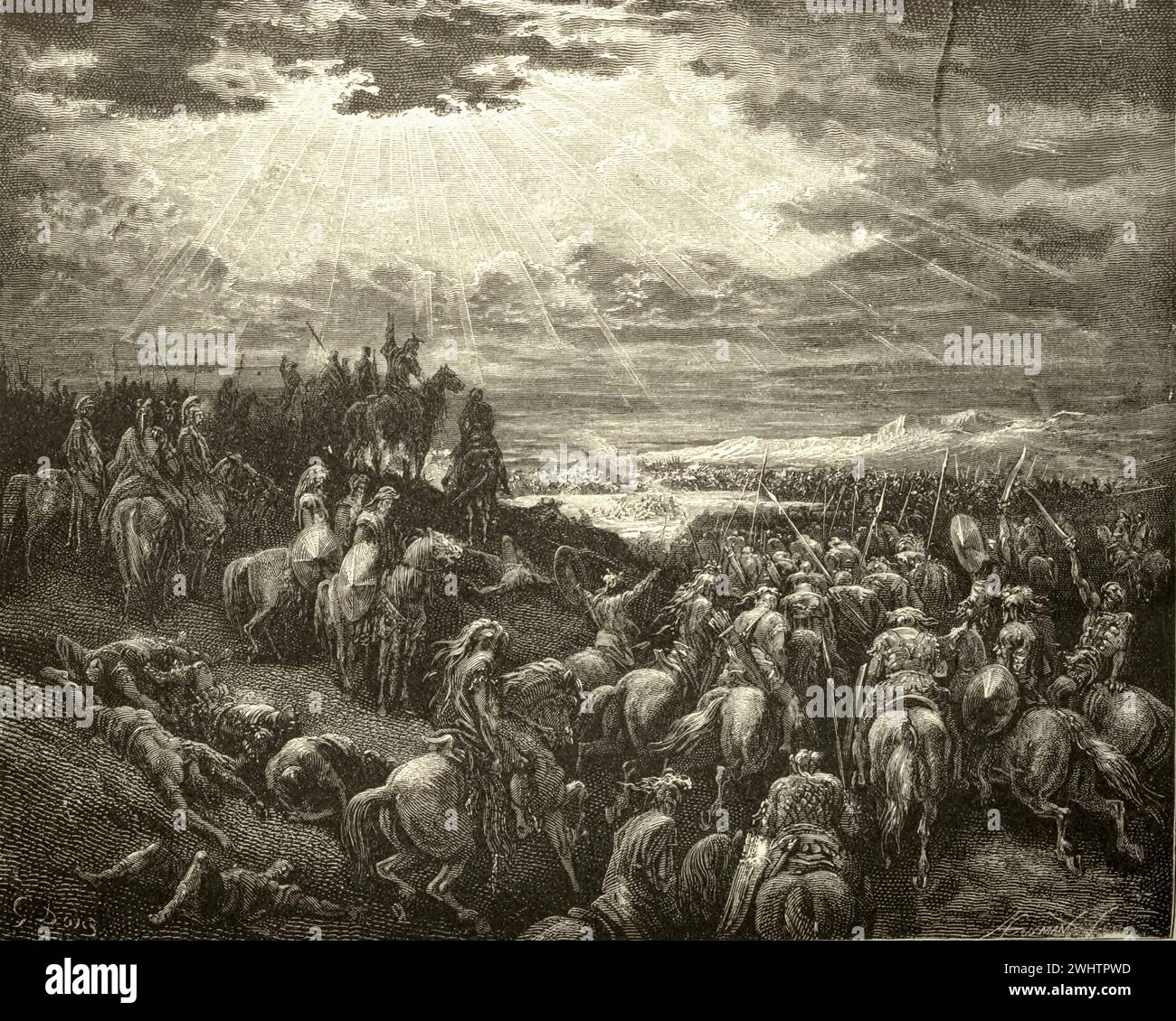 Die Bibel - der Krieg gegen Gibenon von Gustave Dorè Stockfoto