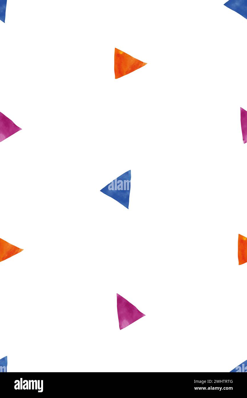 Nahtloses Aquarellmuster mit bunten Dreiecken auf weißem Hintergrund Stockfoto