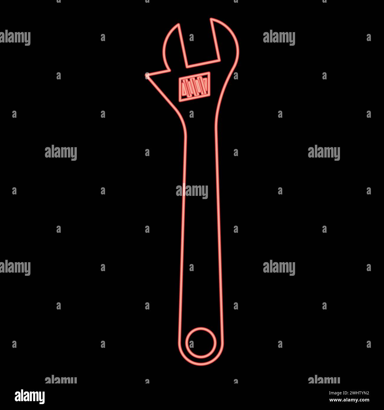 Neon Affenschlüssel justierbarer Schlüssel Scheidung Schlüssel rote Farbe Vektor Illustration Bild flache Art Licht Stock Vektor