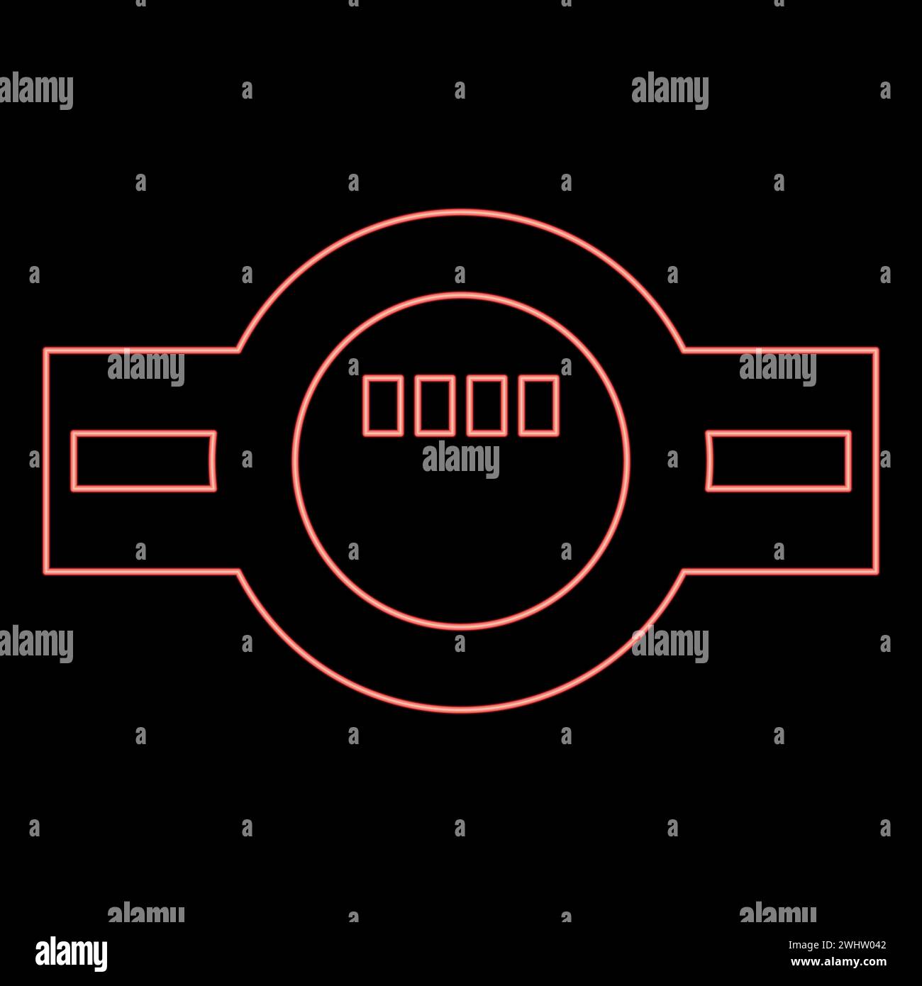 Neon-Wasserzähler, der Sanitärausrüstung misst, rote Farbe Vektor-Illustration Bild flaches Licht Stock Vektor