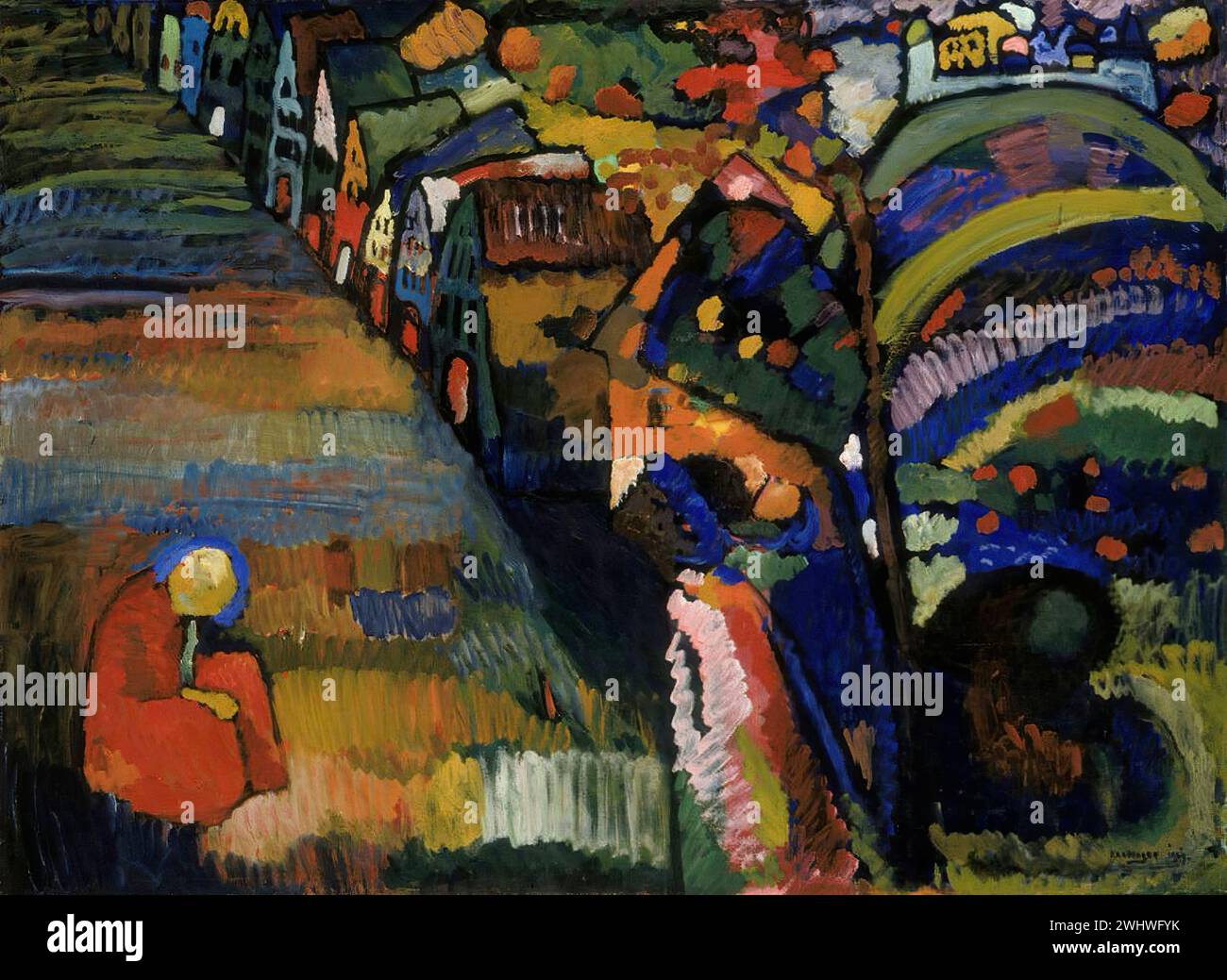 Vassily Kandinsky - Peinture avec Maisons Stockfoto