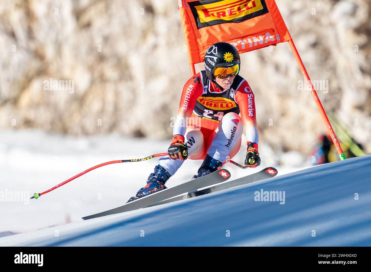 Cortina d’Ampezzo, Italien 28. Januar 2024. SUTER Jasmina (Sui) tritt beim Audi FIS Alpinweltcup Frauen Super-G Rennen auf der Olympia C an Stockfoto