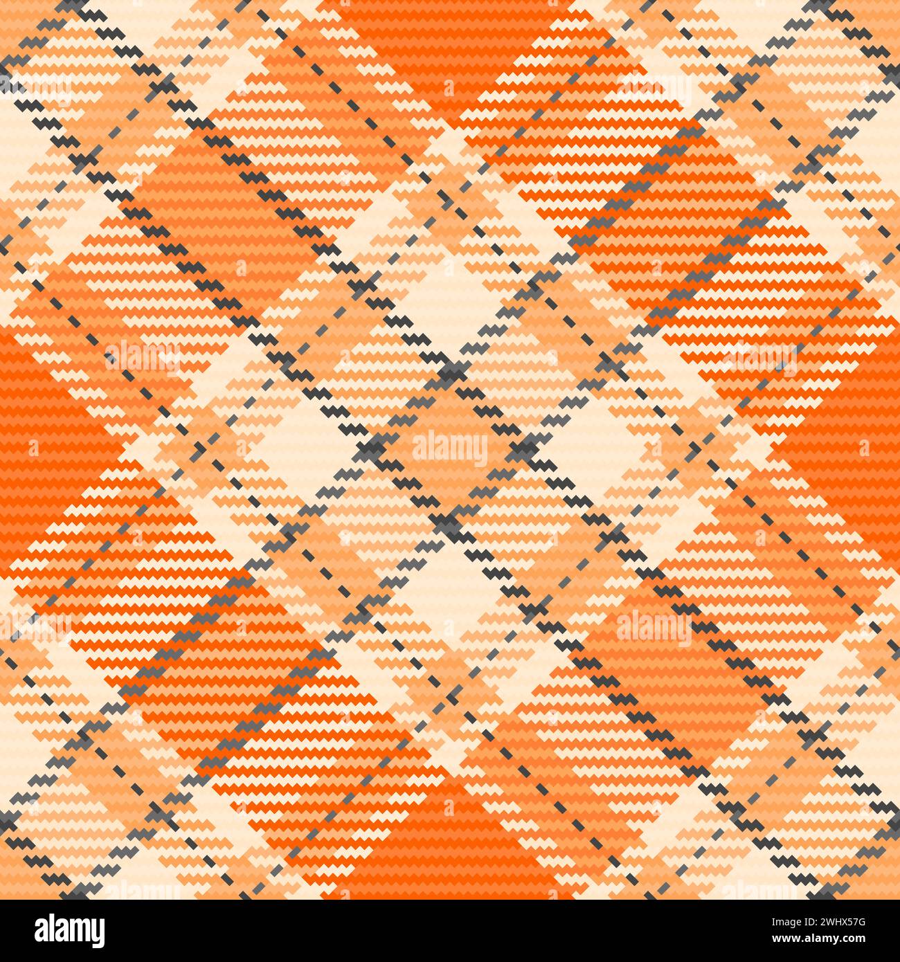 Lateinisches kariertes Hintergrundtextil, Farbvektor-Check nahtlos. Maschinelle Textur Stoffmuster Tartan in Orange und Papaya-Peitschenfarbe. Stock Vektor