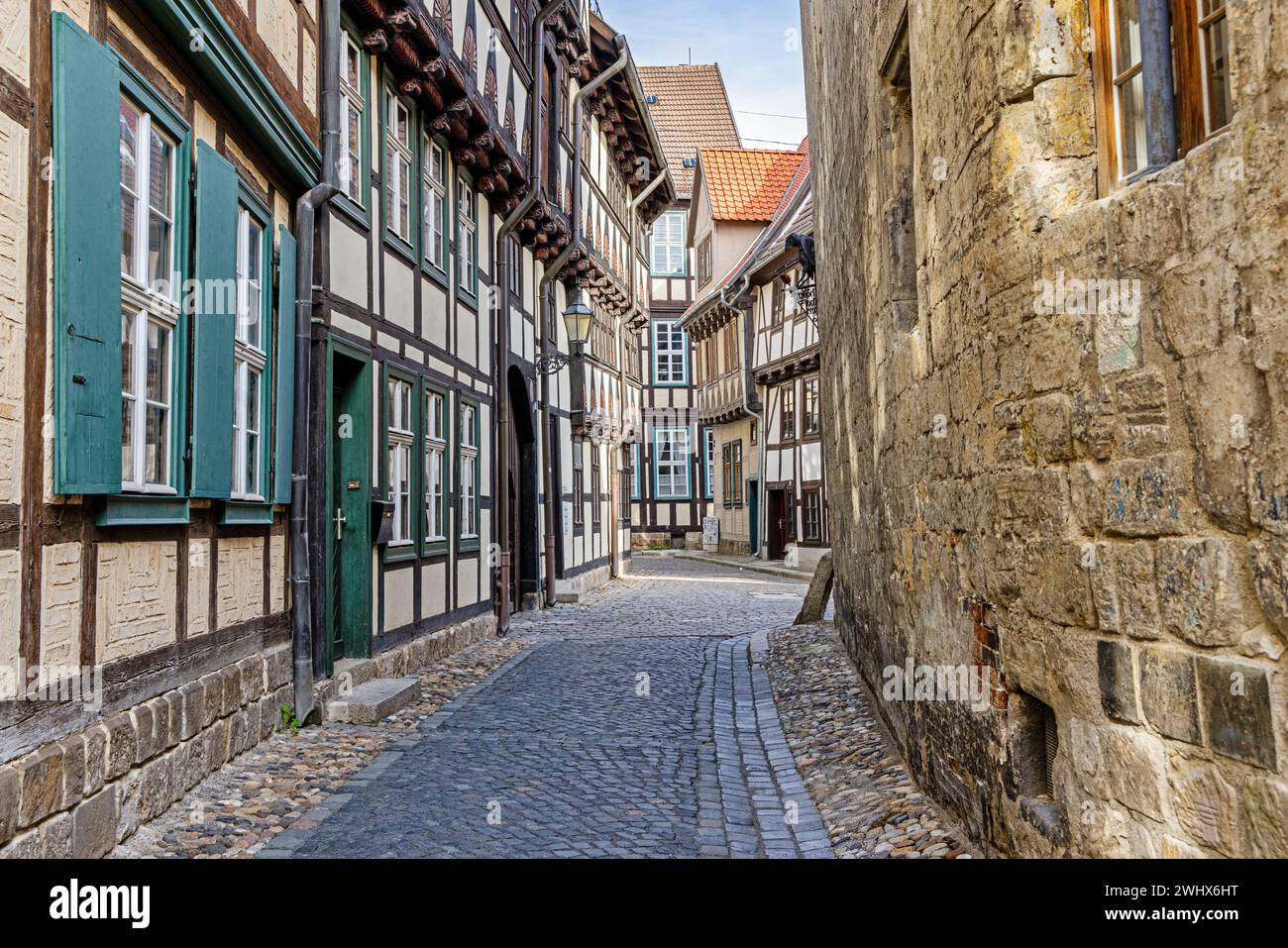 Bilder aus der historischen Quedlinburger Fachwerkallee Stockfoto